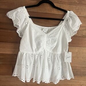 NWT Short Sleeve Eyelet Lace Babydoll Blouse